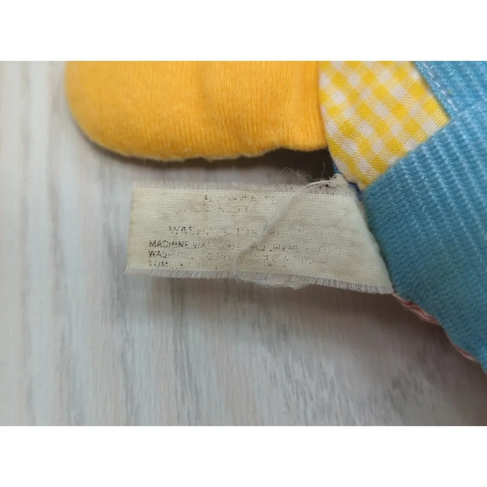 Knickerbocker yellow checked teddy bear vintage‎ plush rattle red blue overalls